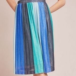 Anthropologie Mauve Sunburst pleated metallic blue skirt